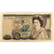 GREAT BRITAIN UK 1970 . TWENTY 20  POUNDS BANKNOTE . CRISP